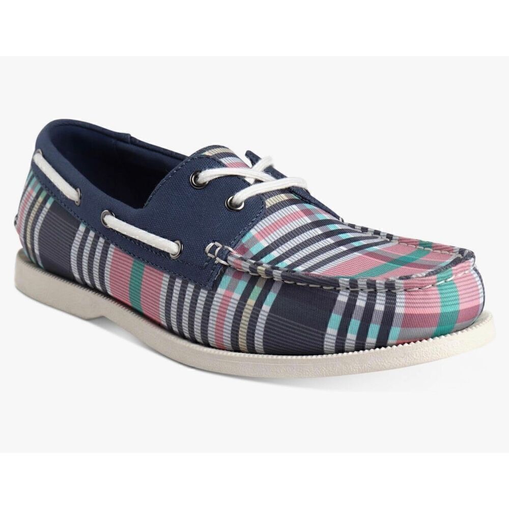 Clubroom Mens Blue Plaid Padded Elliot Round Toe Lace-Up Boat Shoes